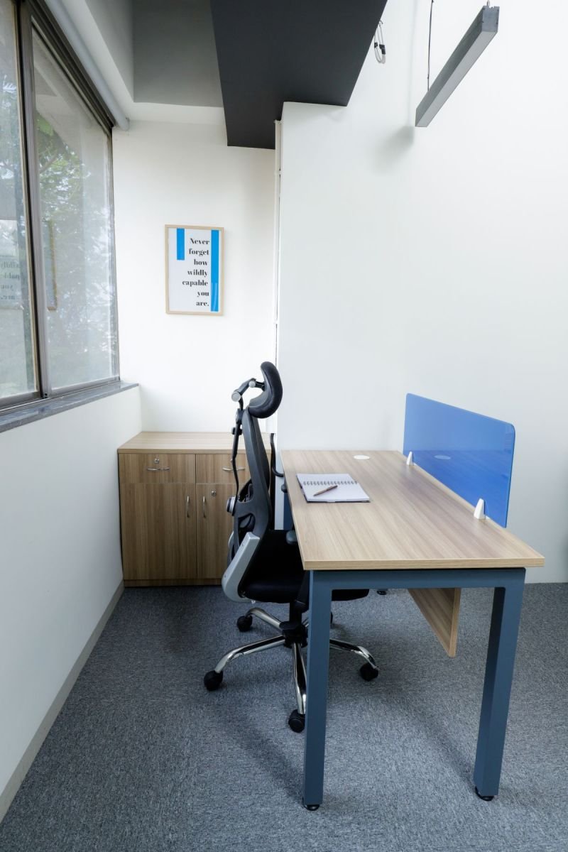 Single-person cabin with workstation, managed office built by Workin Space