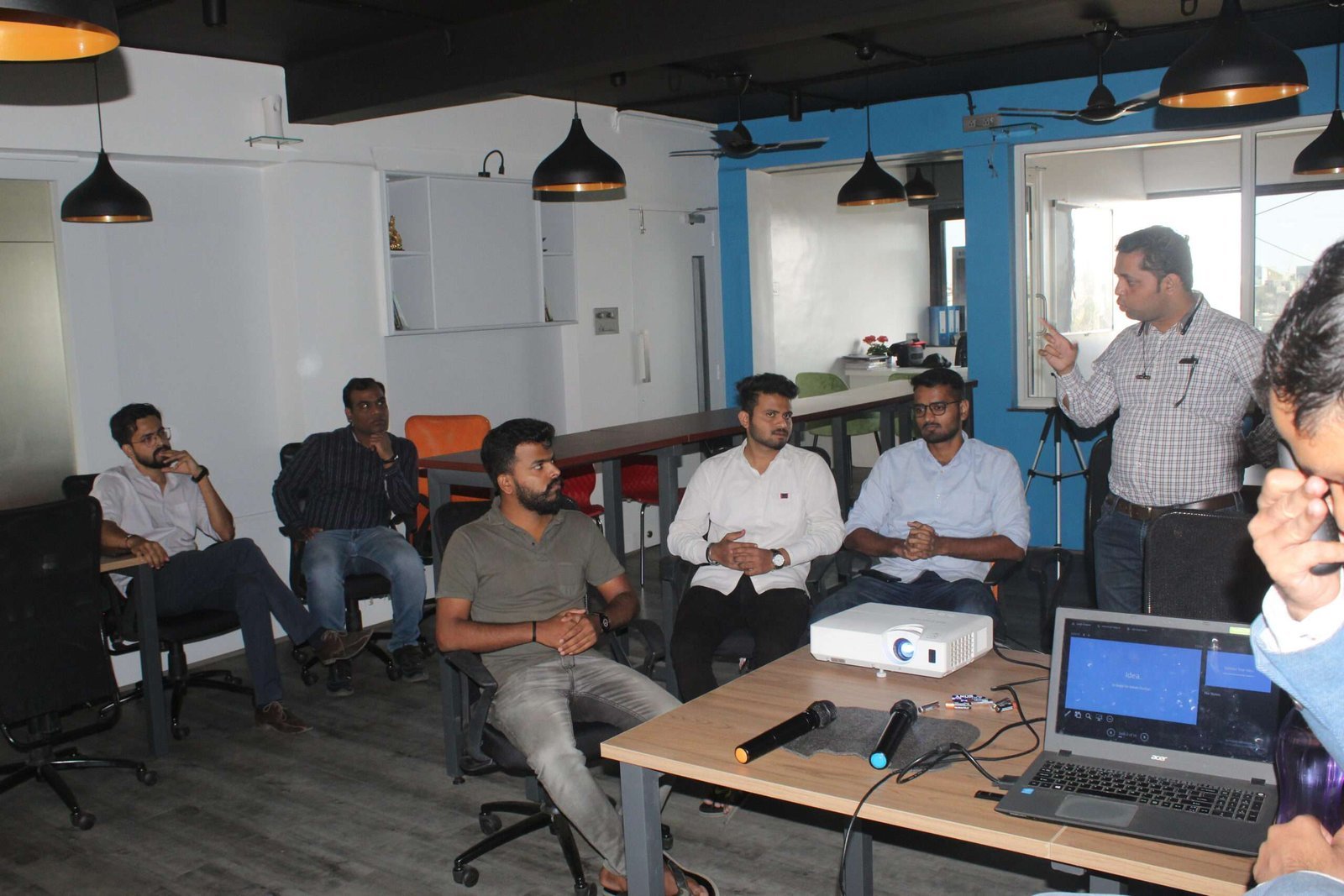 Spacious coworking space with modern office setup